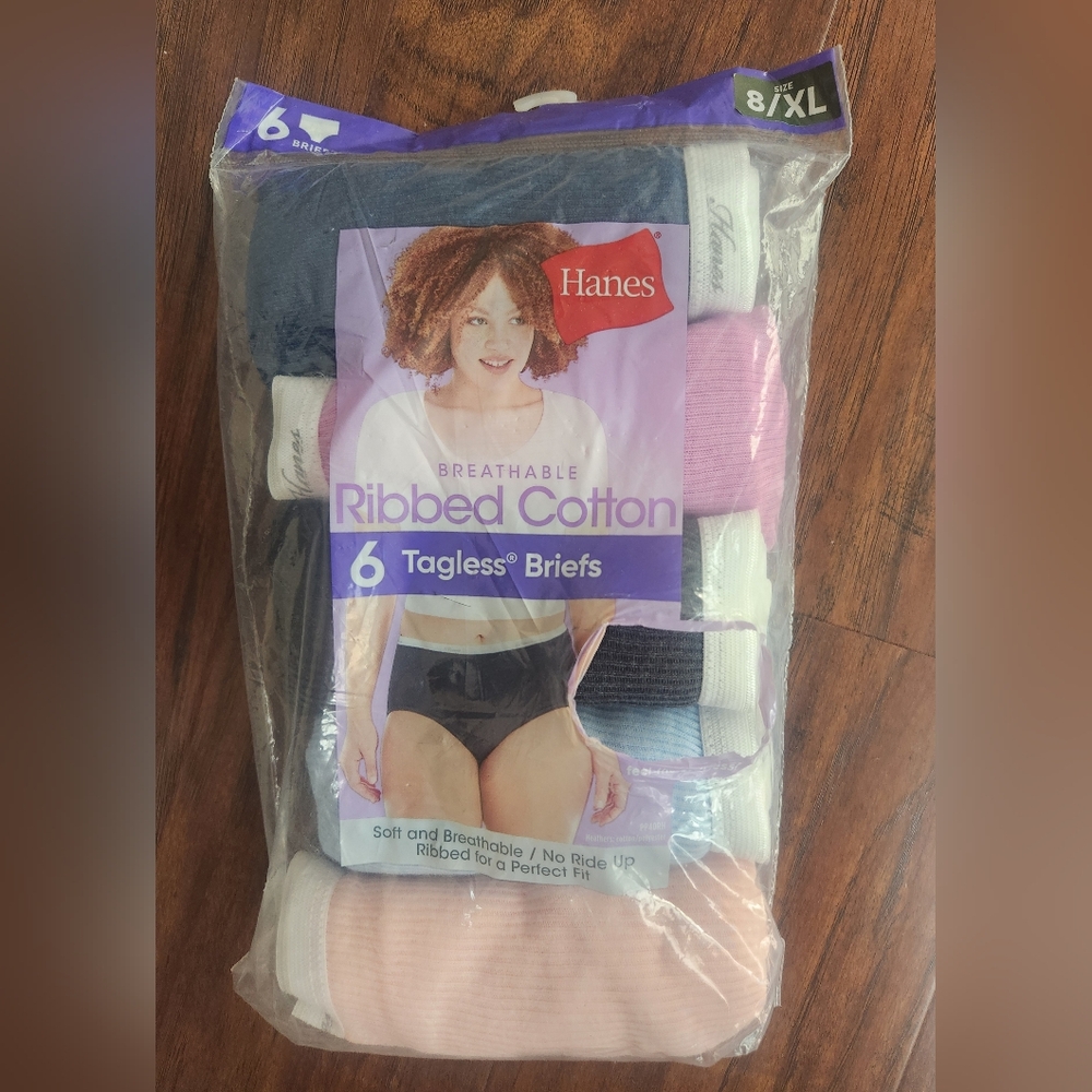 New Hanes Women Soft Breathable Ribbed Cotton Panties Hi-Cut 6 Pack Size 8-XL